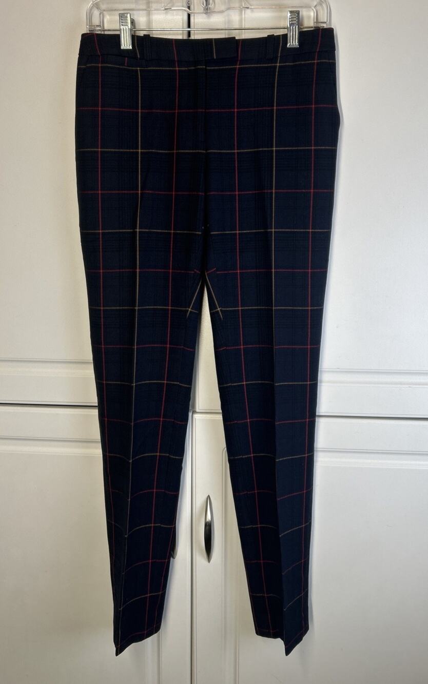Tommy Hilfiger Womens Size 0 Navy Red Windowpane Plaid Slim Leg Dress Pants